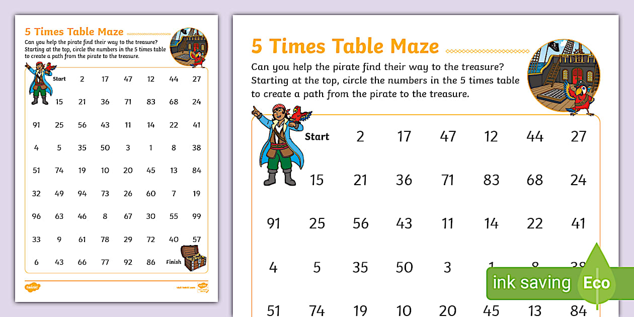 Times Table Maze 👉 Pirate-Themed 5 Times Tables Maze (teacher made)