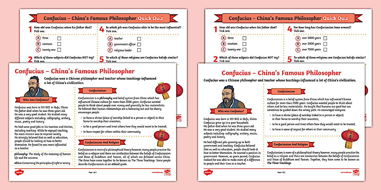 KS2 Confucius Factfile and Quick Quiz - Twinkl