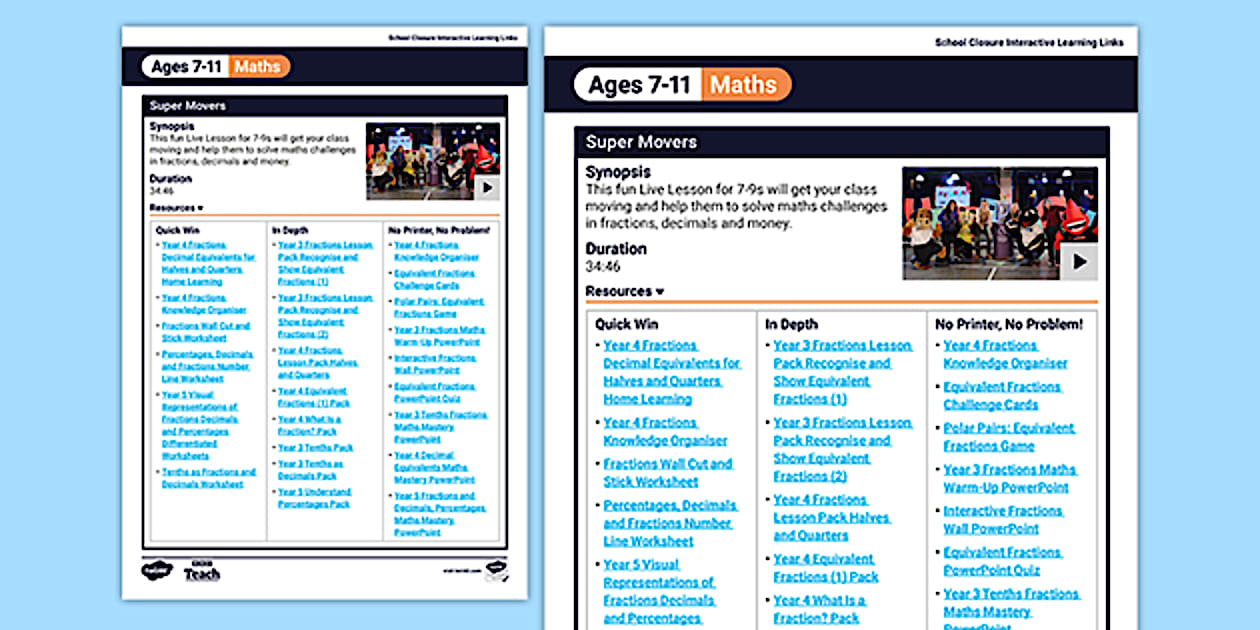 FREE! - 👉 BBC Teach Live Lesson/Resources Super Movers KS1- KS2 Maths