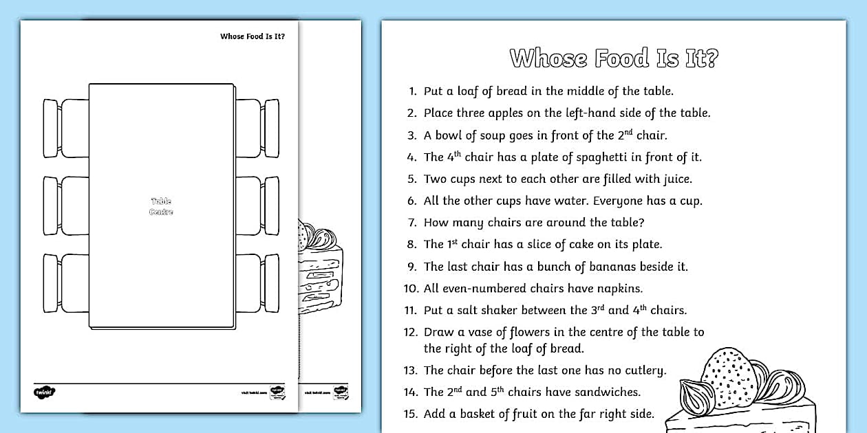 Whose Food Is It? KS1 Food Themed Logic Puzzle Activity Sheet (Dining