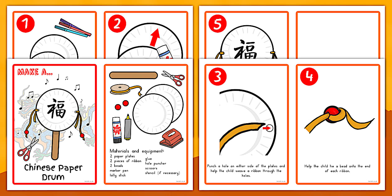 Chinese New Year Craft Paper Drum Making Activity Instructions