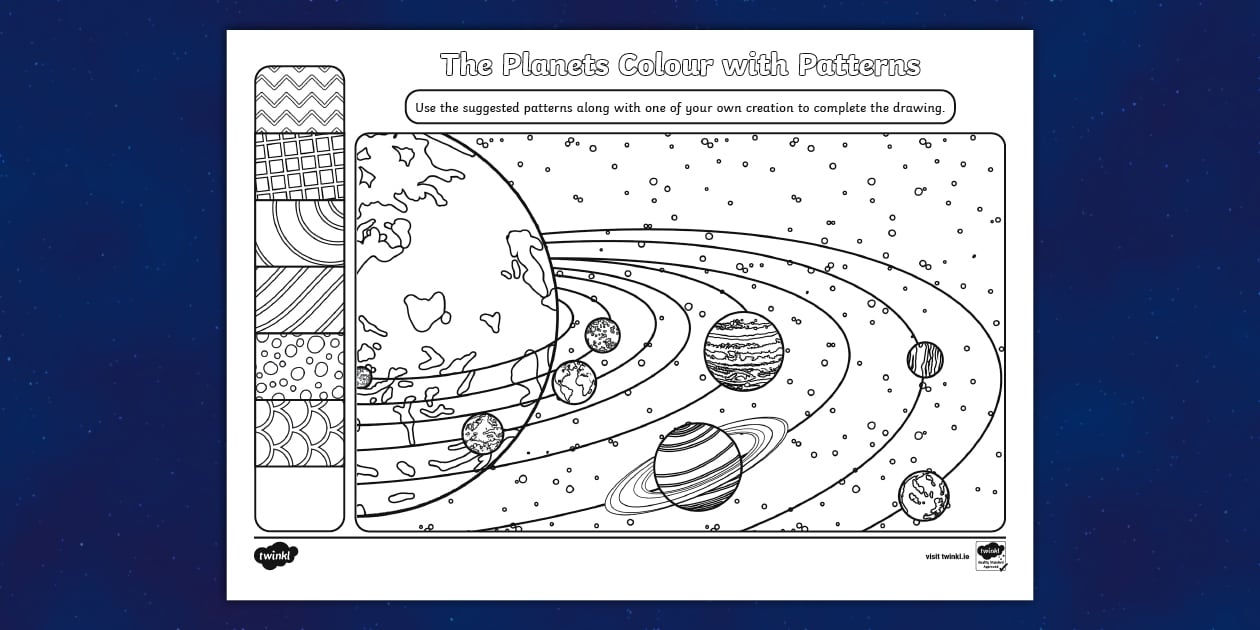 1st-2nd Class The Planets Colour with Patterns Activity