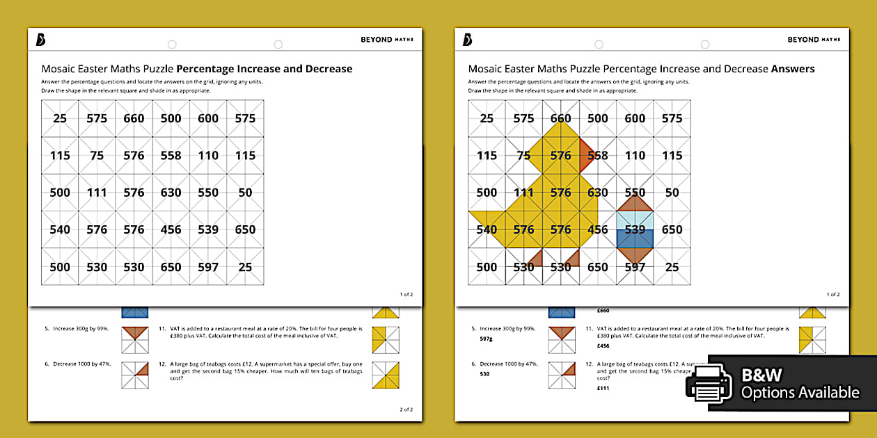 👉 Increasing and Decreasing Percentages Mosaic KS3 Maths