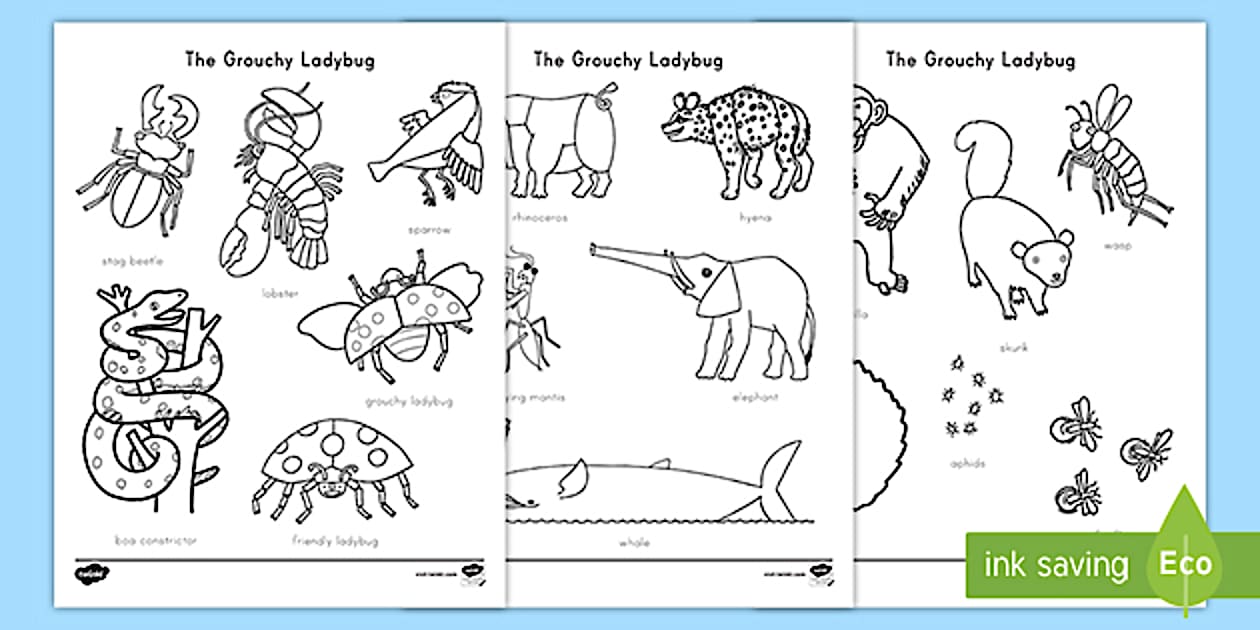 The Grouchy Ladybug Words Coloring Sheet (teacher made)