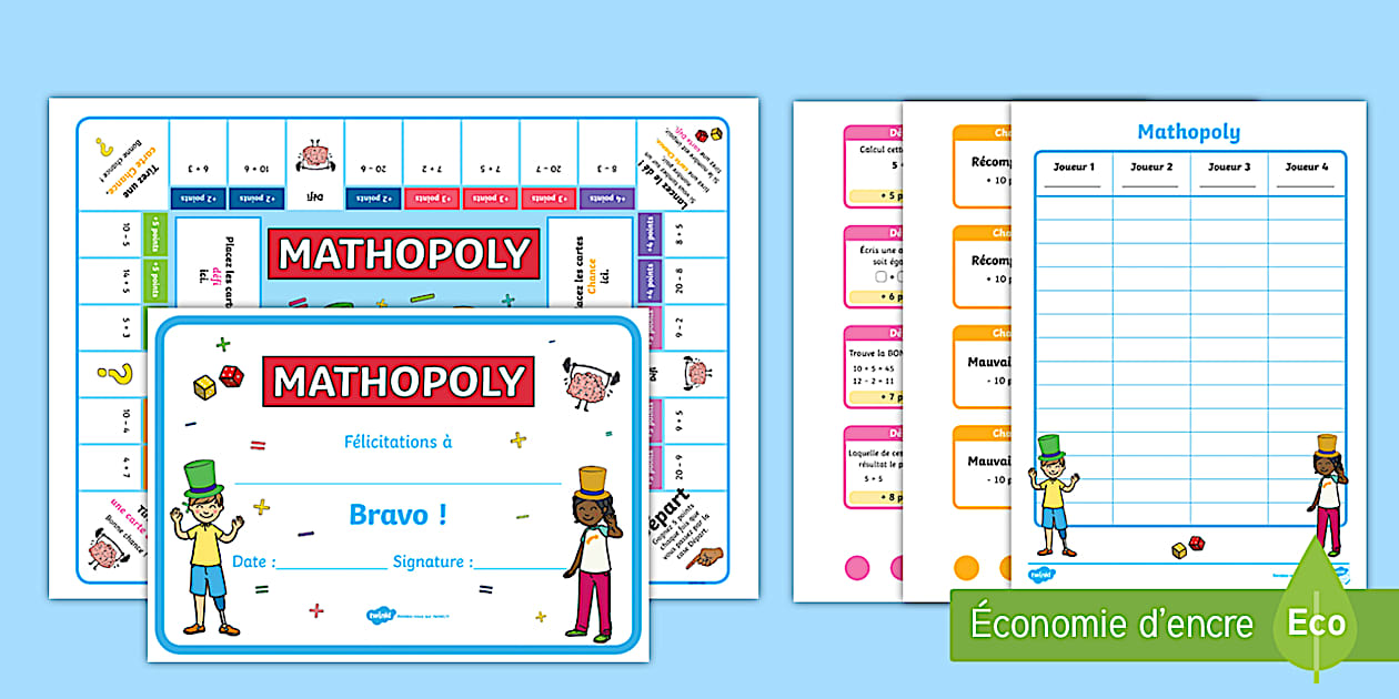 Mathopoly : Additions et soustractions jusqu'Ă 20 - Twinkl