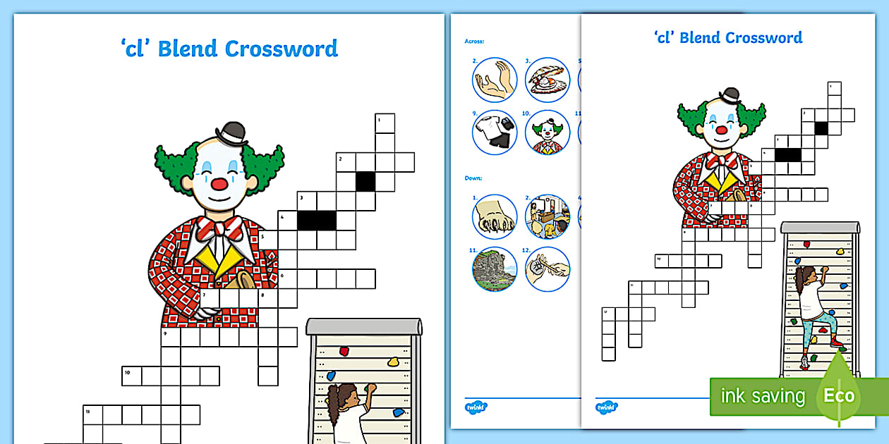 'cl' Blend Crossword (teacher made) Twinkl