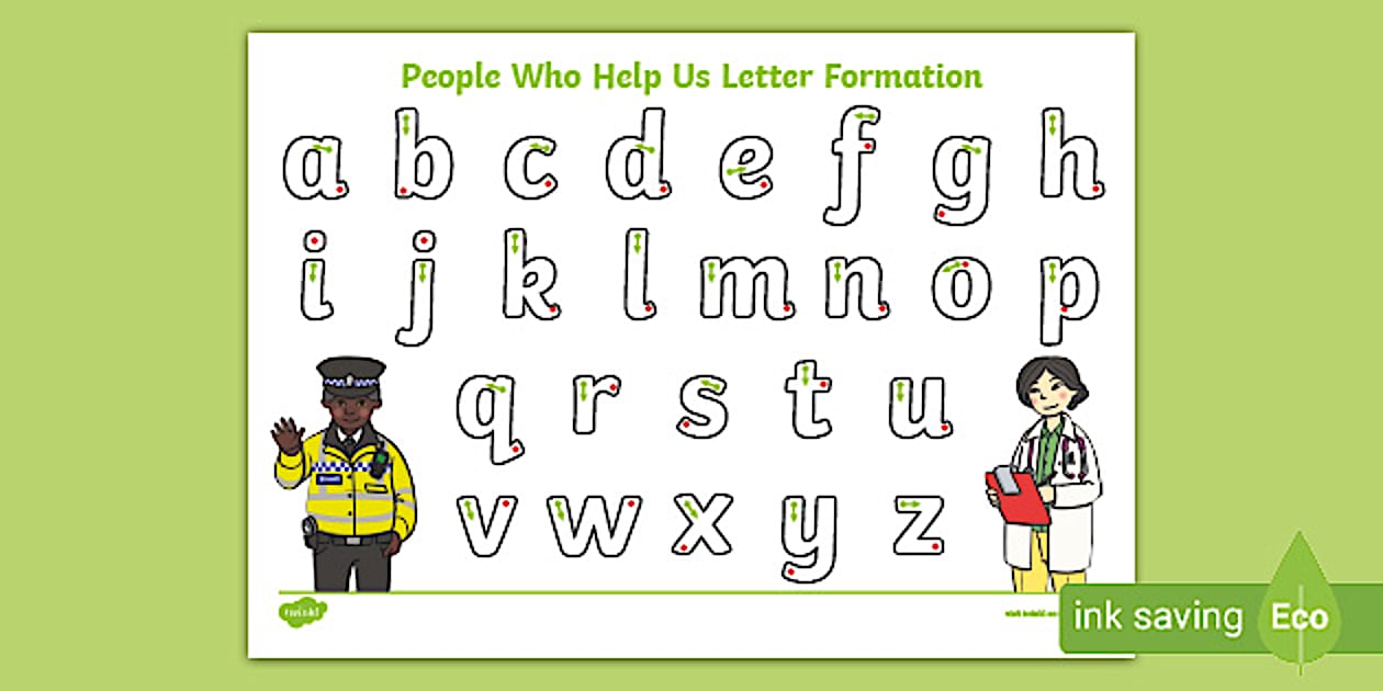 Cursive People Who Help Us Themed Letter Formation Worksheet