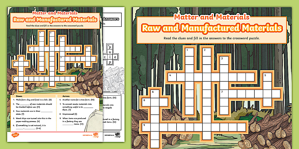 Grade 4 NS: Raw and Manufactured Materials: Crossword Puzzle