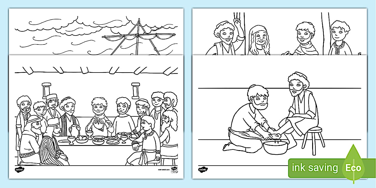Jesus Washes the Disciples' Feet Colouring Pages for Kids