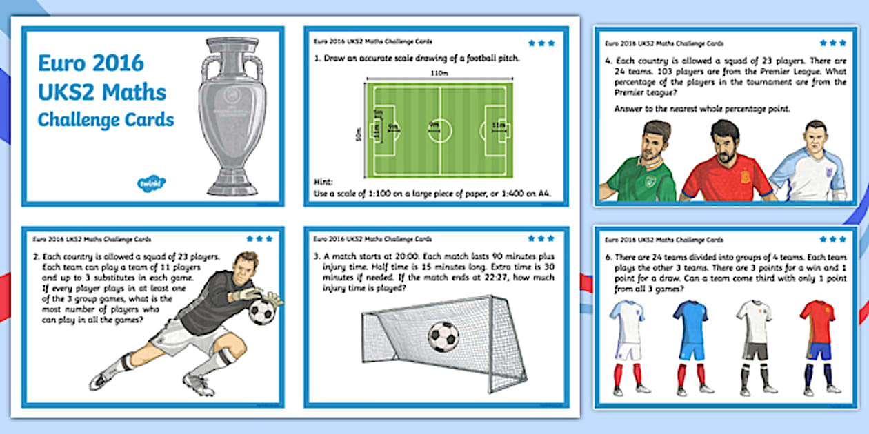 Editable Euro 2016 UKS2 Maths Challenge Cards (European Championships 2016)