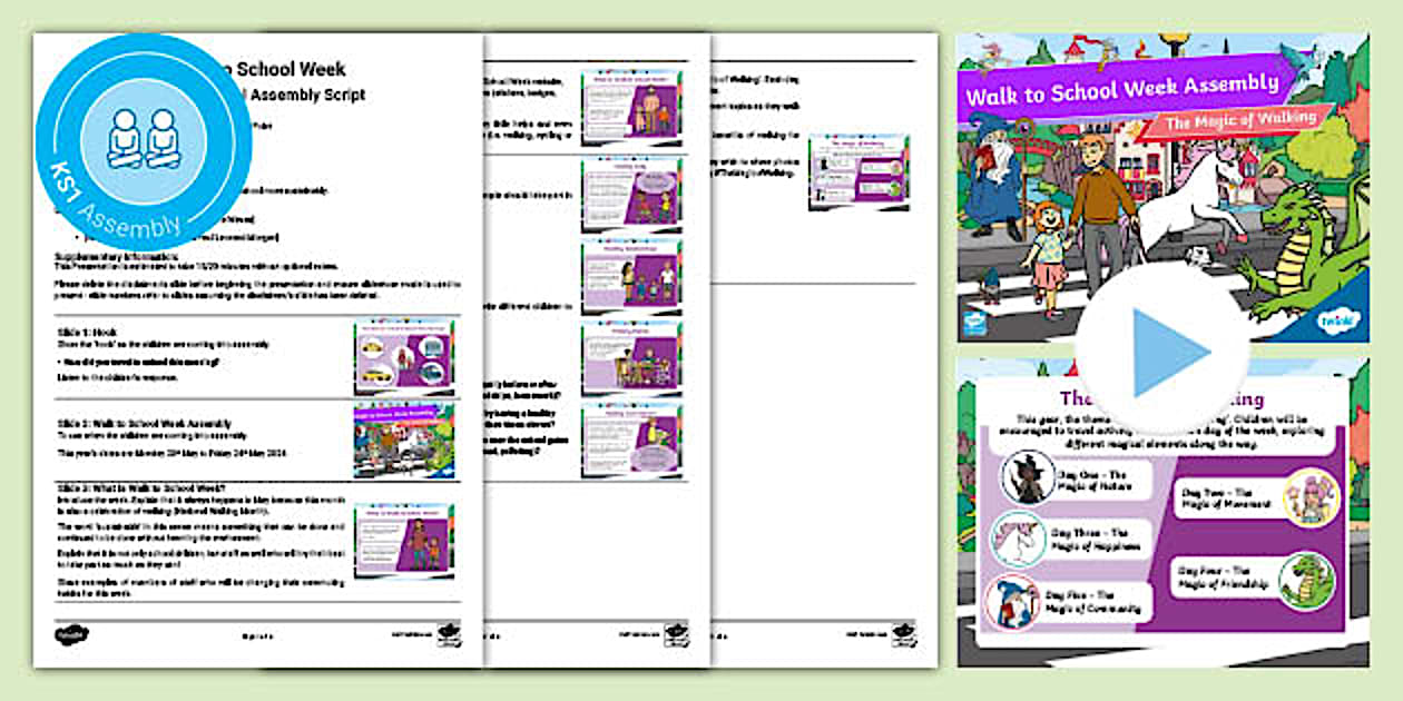 KS1 Let’s All Walk to School Week Assembly Pack - Twinkl