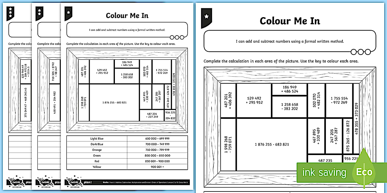 Differentiated Addition and Subtraction Colouring Worksheet / Worksheets