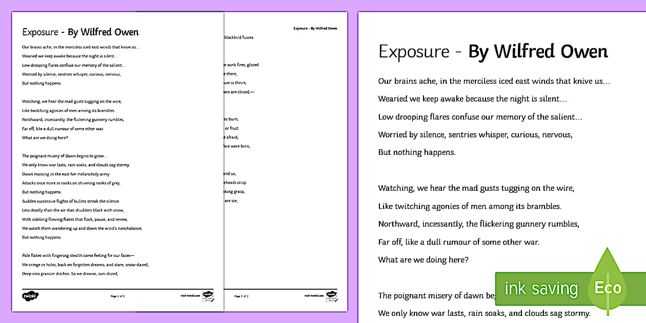 GCSE Complete Poem To Support Teaching On Exposure By Wilfred Owen GCSE Complete Poem To Support Teaching On Exposure By Wilfred Owen