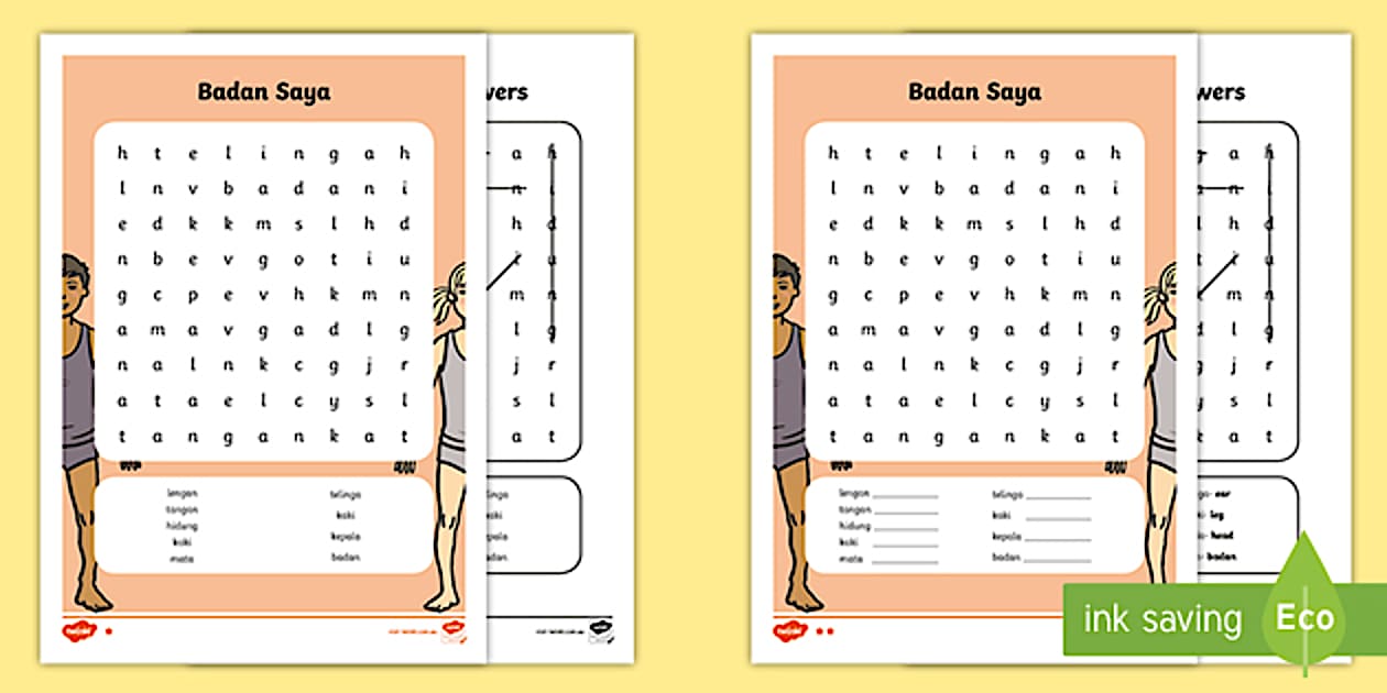 TAS My Body Differentiated Word Search Indonesian - Twinkl
