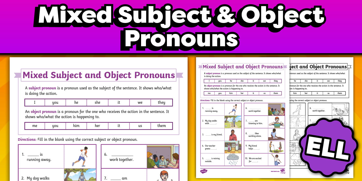 Mixed Subject and Object Pronouns Worksheet for ELL