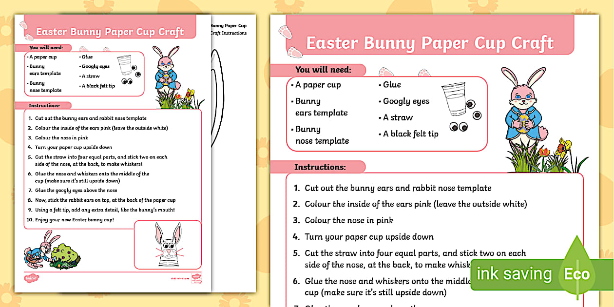 Easter Bunny Paper Cup Craft - Primary Resources - Twinkl
