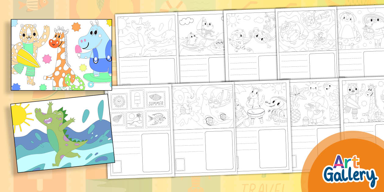 Summer Colouring Postcards - Twinkl