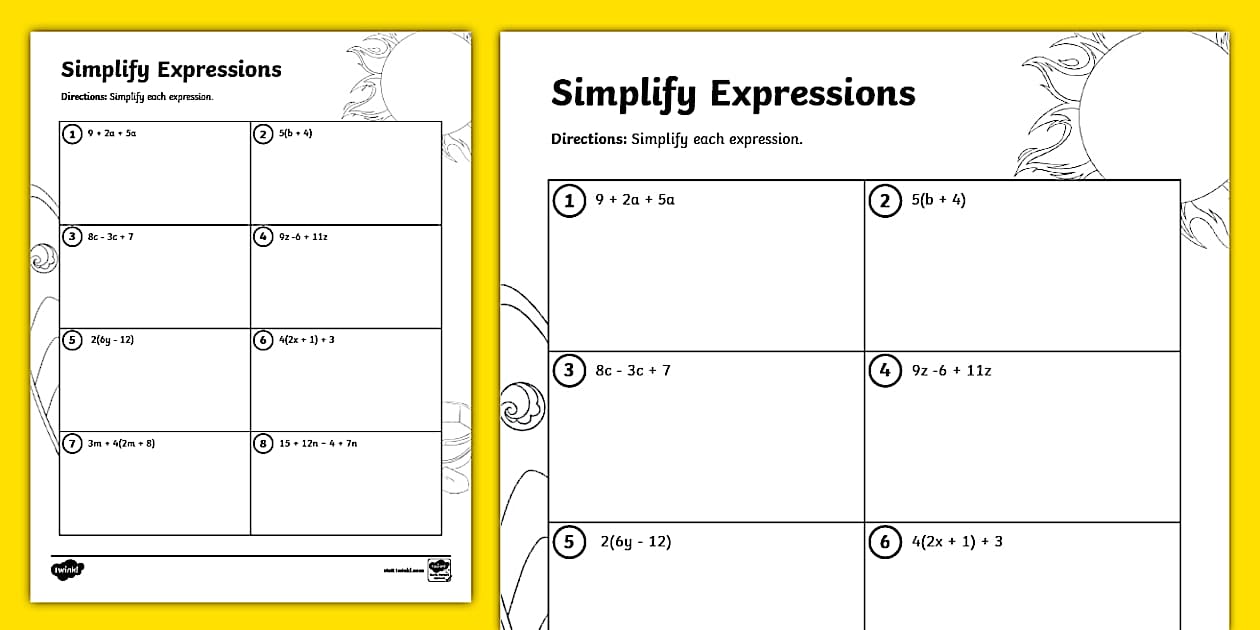 Seventh Grade Simplify Expressions Practice - Twinkl