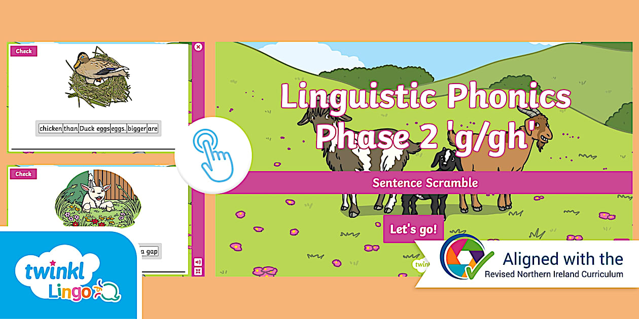 Linguistic Phonics Phase 2 'g/gh' Sentence Scramble Activity