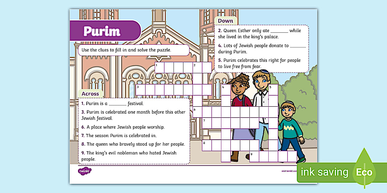 KS1 Purim Crossword Twinkl Religion Judaism