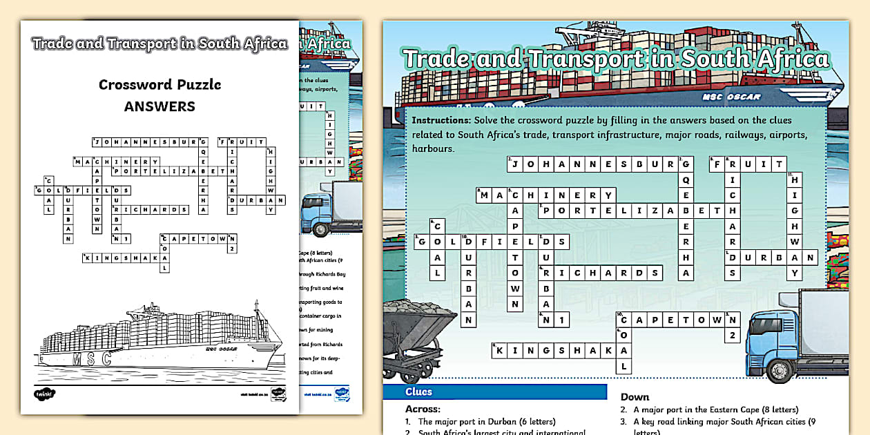Grade 8 Geo Trade and Transport in SA Crossword Puzzle