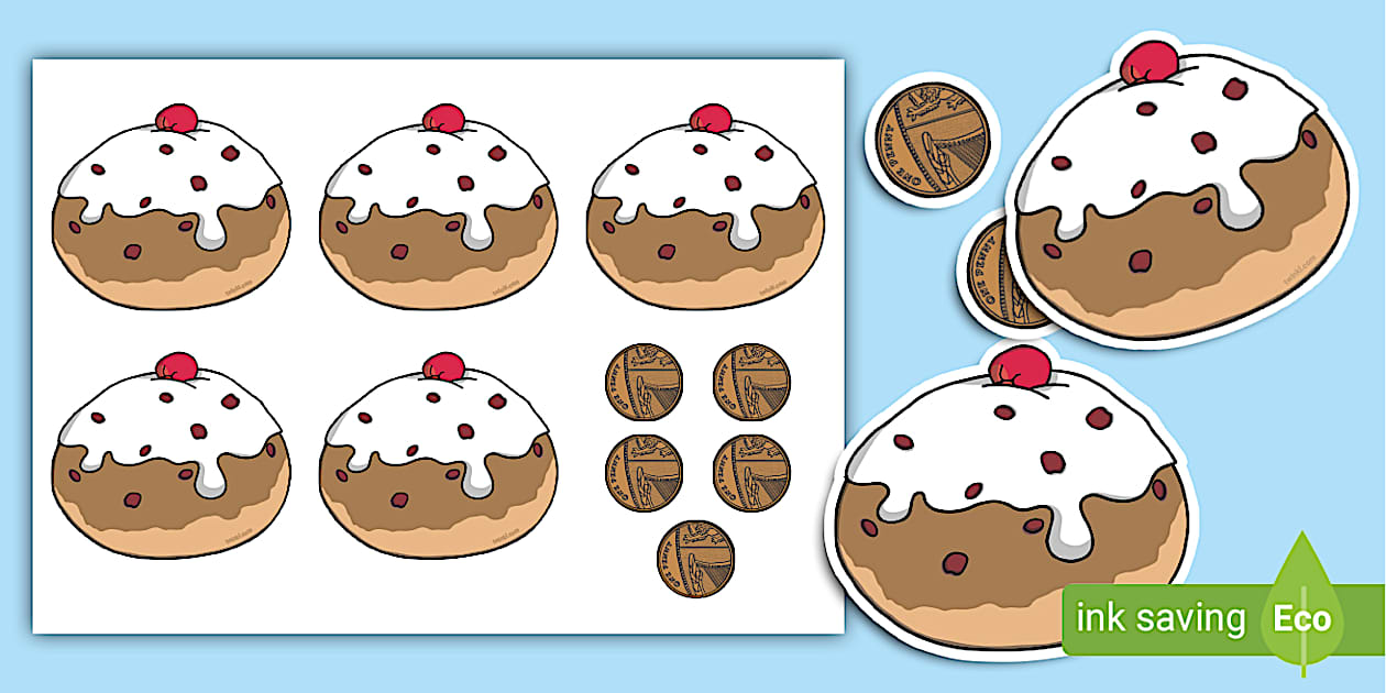 Black And White 5 Currant Buns Cut Outs teacher Made 