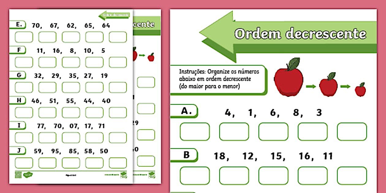 Ordem decrescente - Folha de atividades - Twinkl