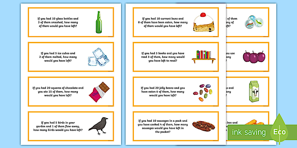 Editable Subtraction Word Problem Word Cards - Twinkl