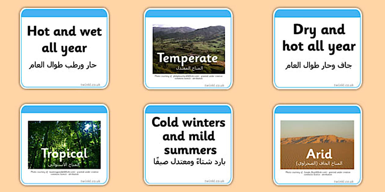 Clinates Climates Matching Cards Arabic Translation