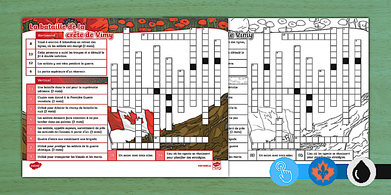 The Battle of Vimy Ridge Crossword French (teacher made)