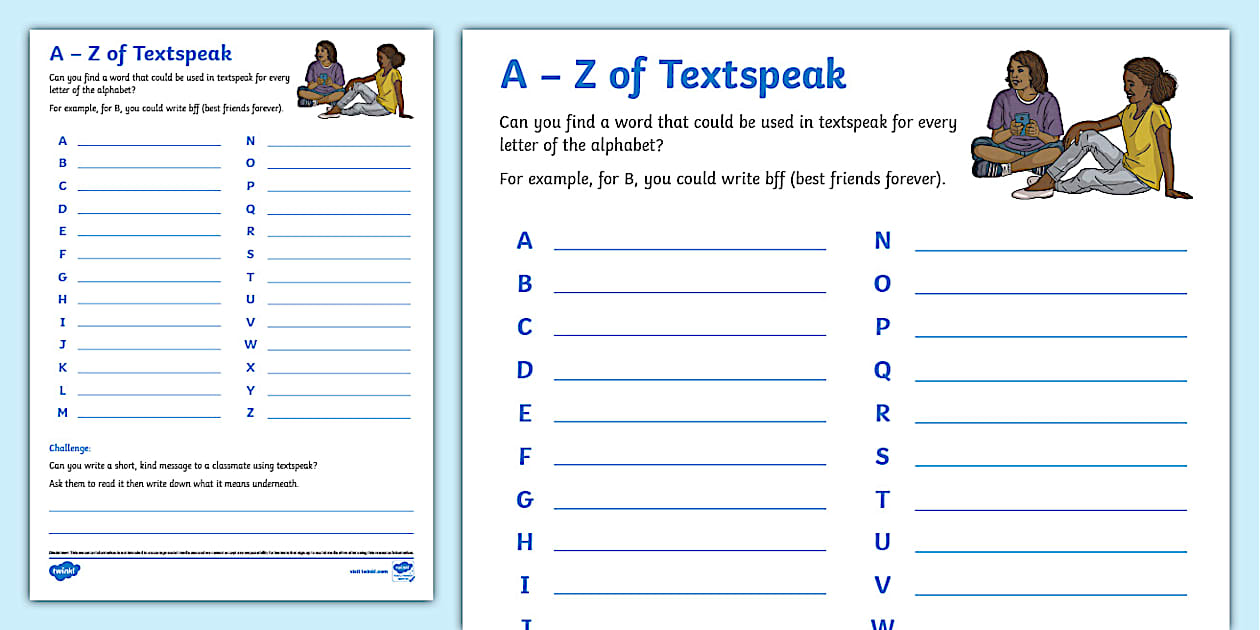 Meaning in Text: A Z of Textspeak (teacher made) Twinkl