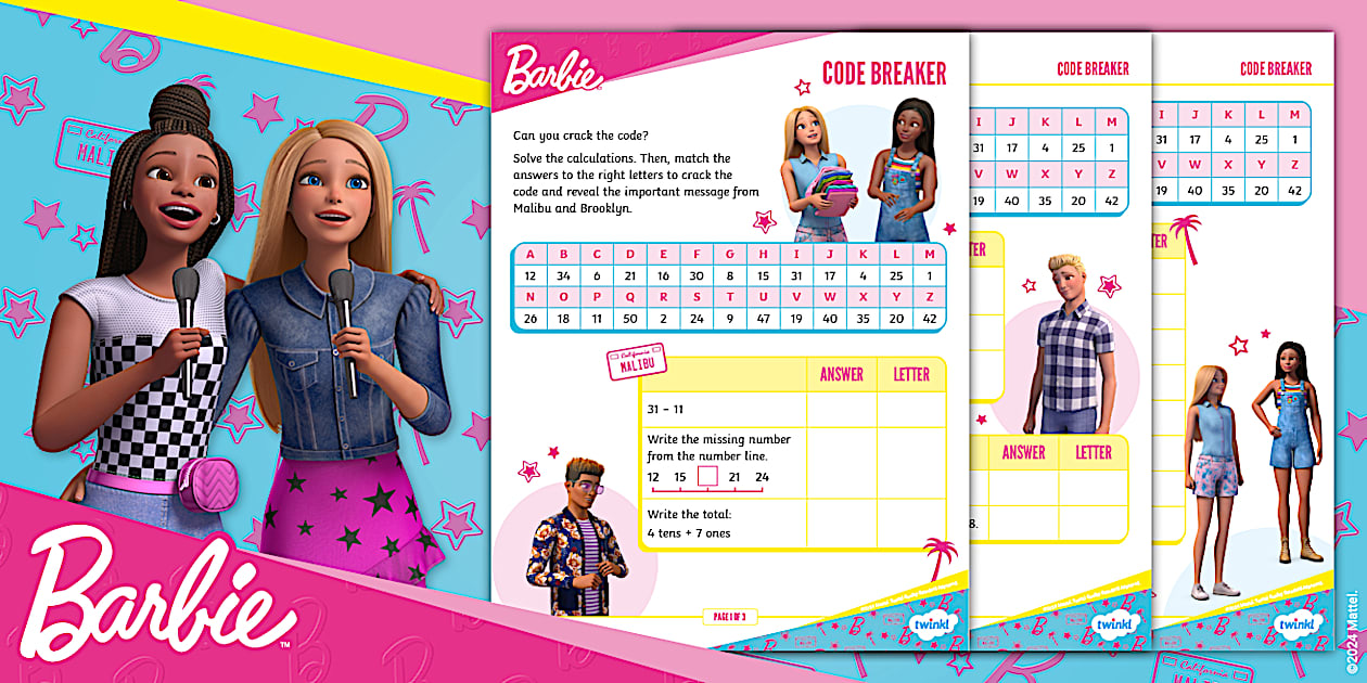 Barbie: Math Codebreaker Activity for 1st-2nd Grade - Twinkl