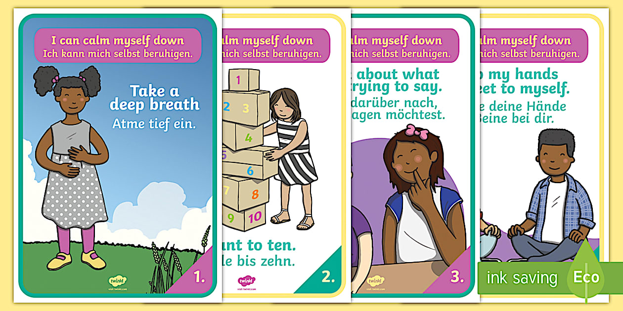 'I Can Calm Myself Down' Display Posters English/German - I Can Calm Myself