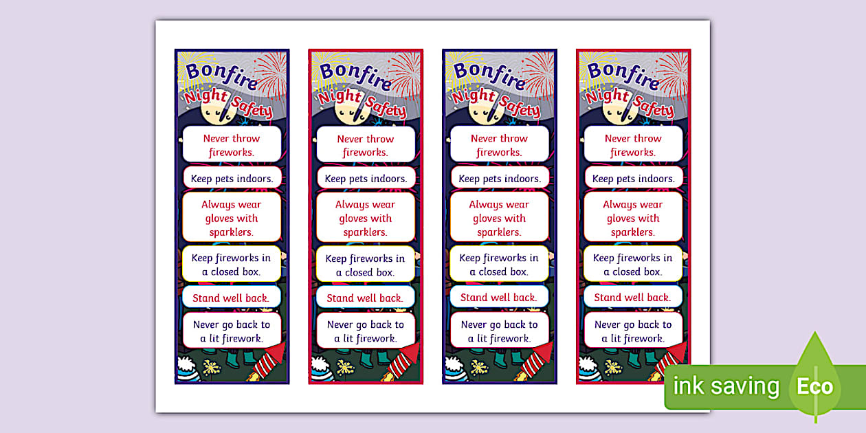 Bonfire Night Safety Bookmarks - Twinkl - KS1 (teacher made)