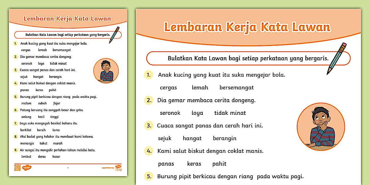 Lembaran Kerja Kata Lawan (Teacher Made) Twinkl