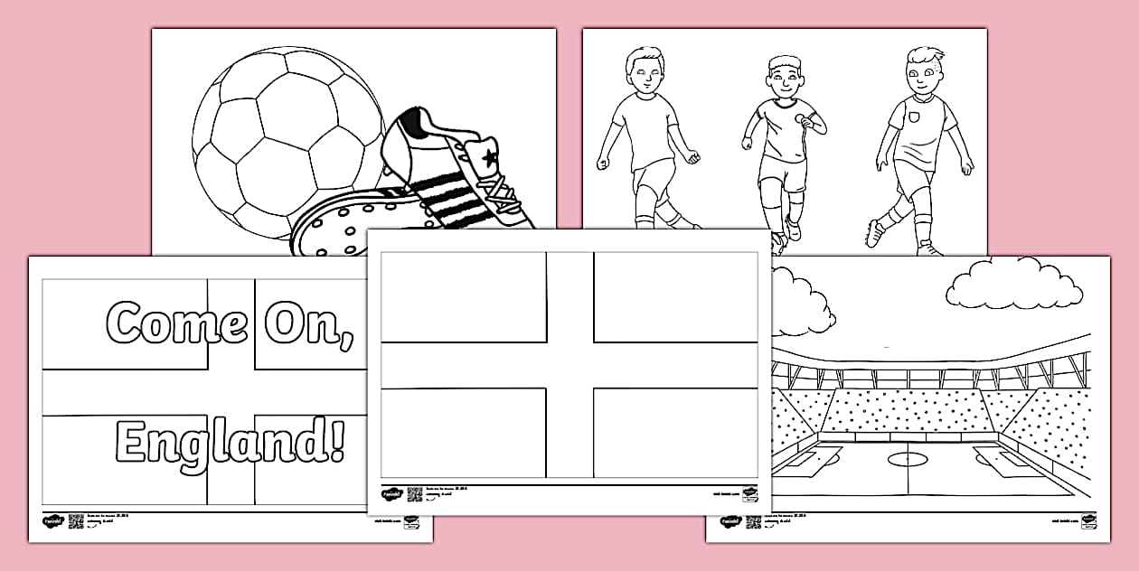 England Flag and Football Colouring Pages - Twinkl