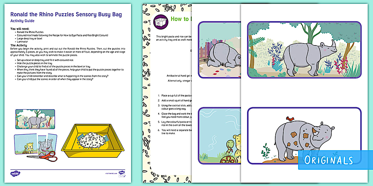 Ronald the Rhino Puzzles Sensory Busy Bag Resource Pack for Parents