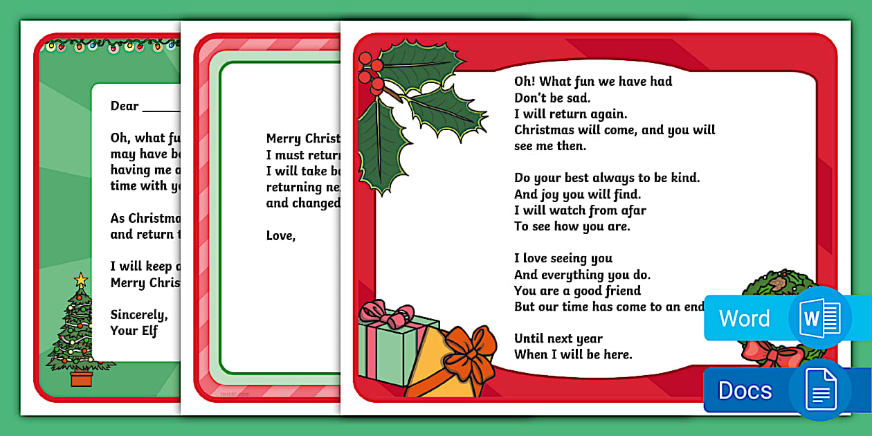 Editable Scout Elfs Goodbye Letters Word & Google Docs