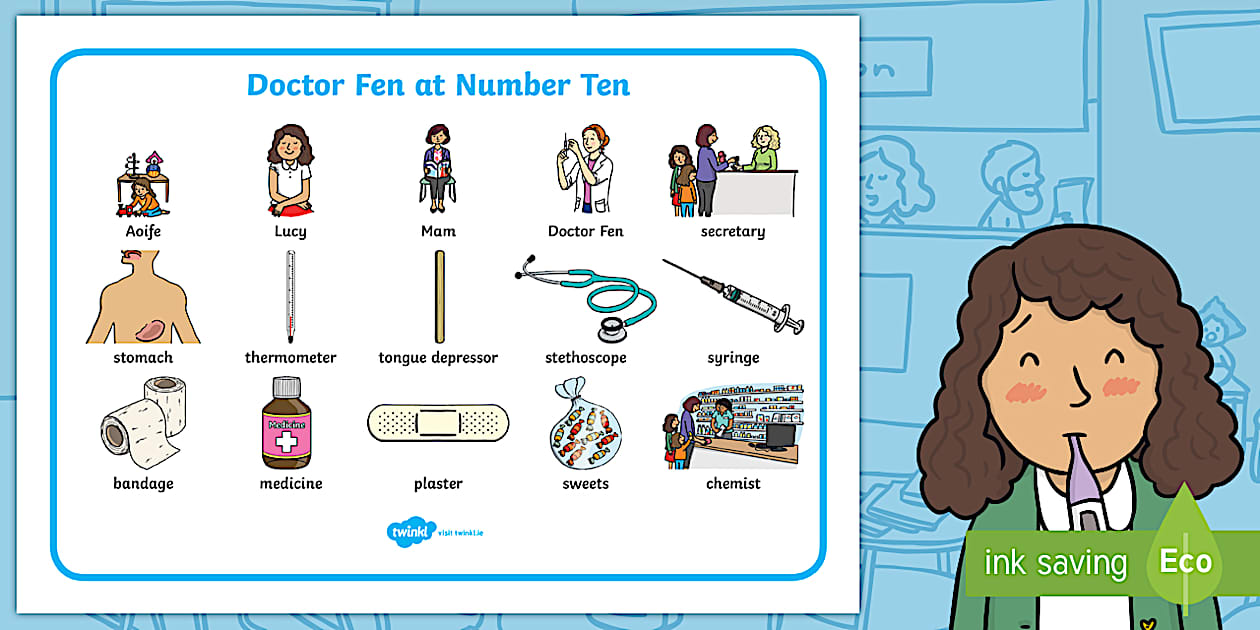 Exploring My World Aistear - Doctor Fen at Number Ten Story Word Mat