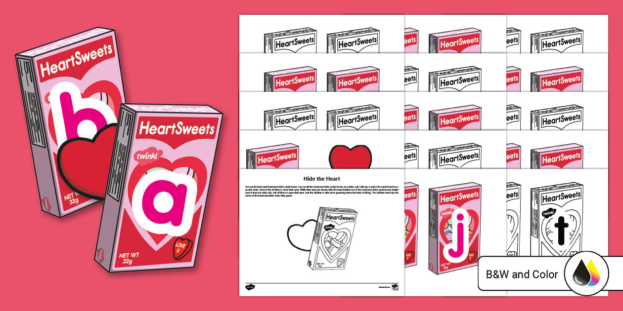 Hide the Heart Lowercase Letter Recognition Worksheet