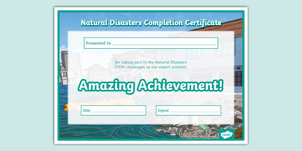 STEM IU Yr 5 Natural Disasters Completion Certificate