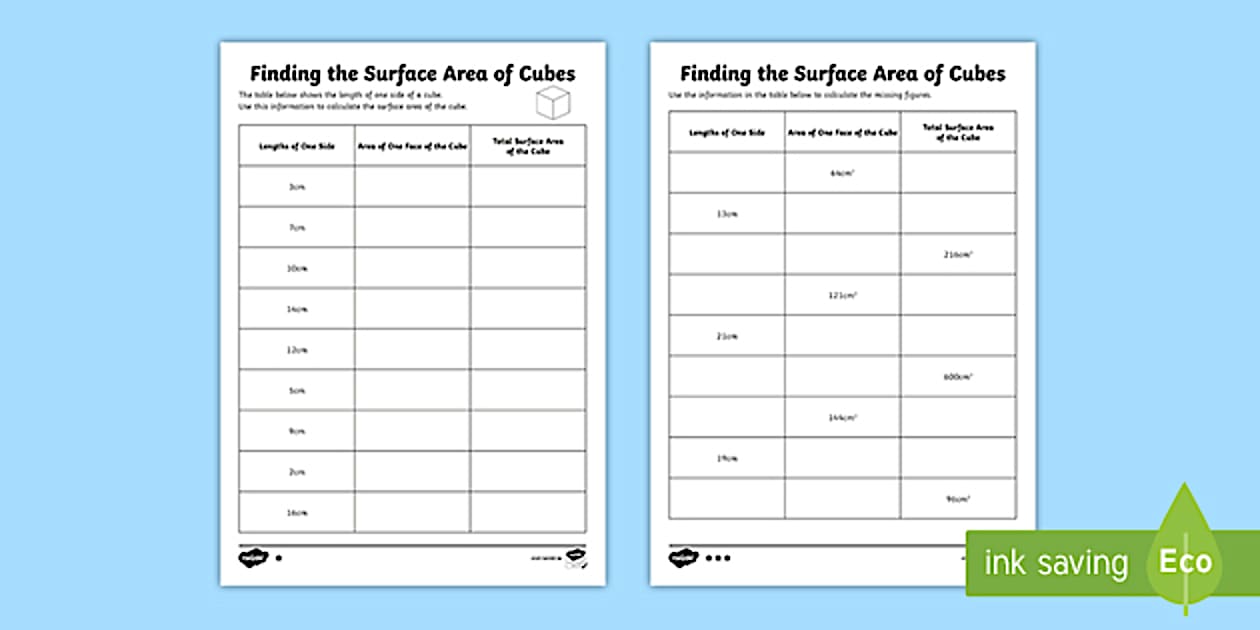 Surface Area Worksheet - Cubes - Primary Resources - Twinkl