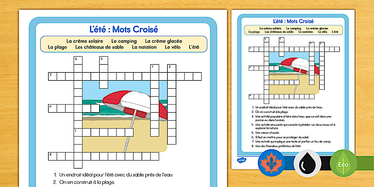 Summer Crossword French (teacher made) Twinkl