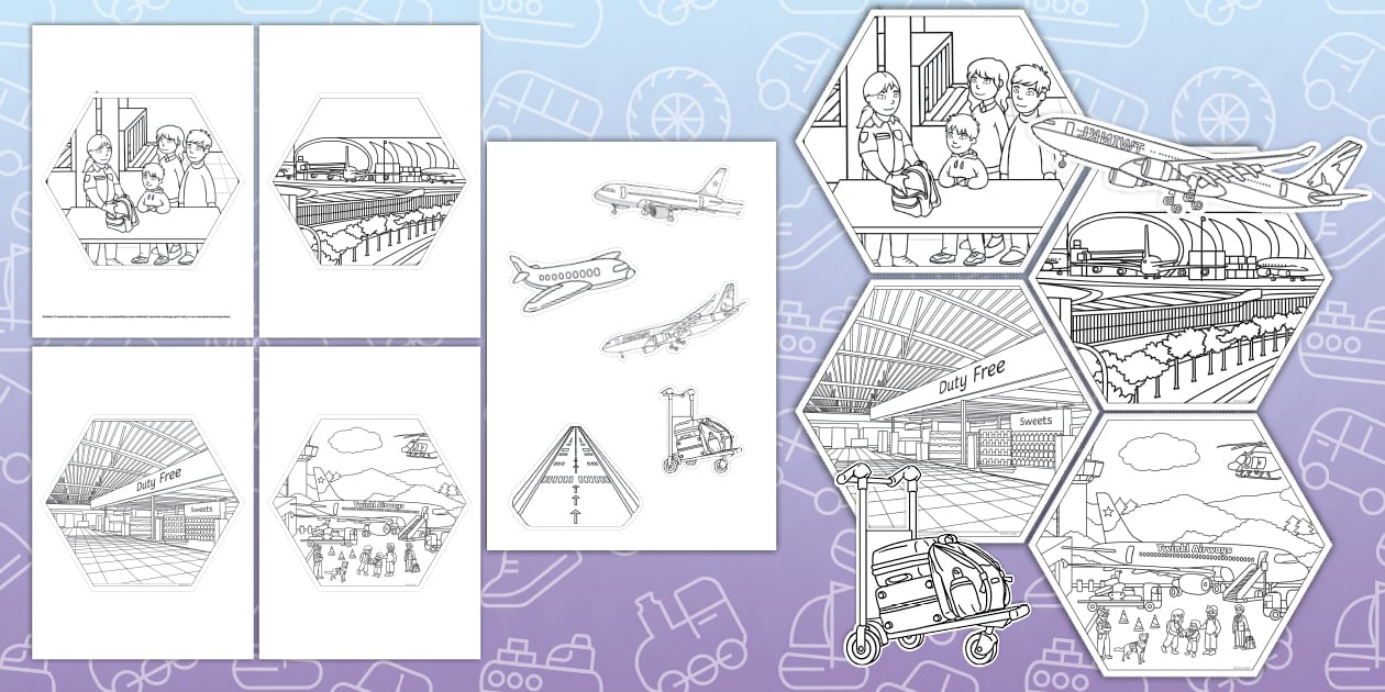 Aeroplane Hexagon Display Colouring Activity Twinkl