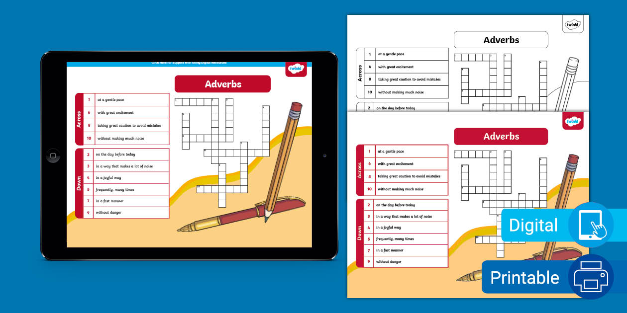 Adverbs Crossword for 3rd 5th Grade (teacher made) Twinkl