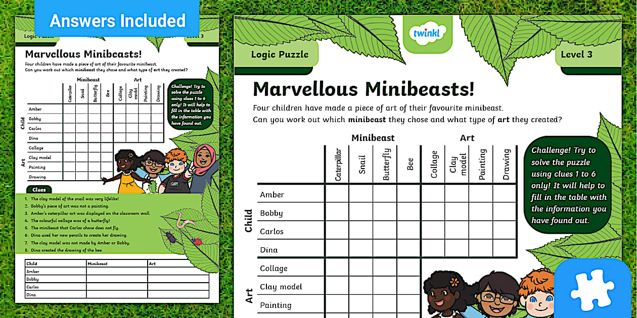 Marvellous Minibeasts Fun Logic Puzzle - Kids Puzzles