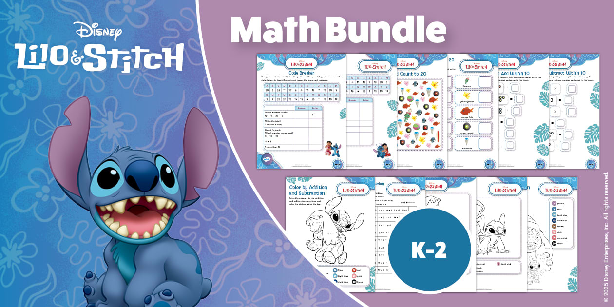 Lilo Stitch: Math Activity Pack for K 2nd Grade
