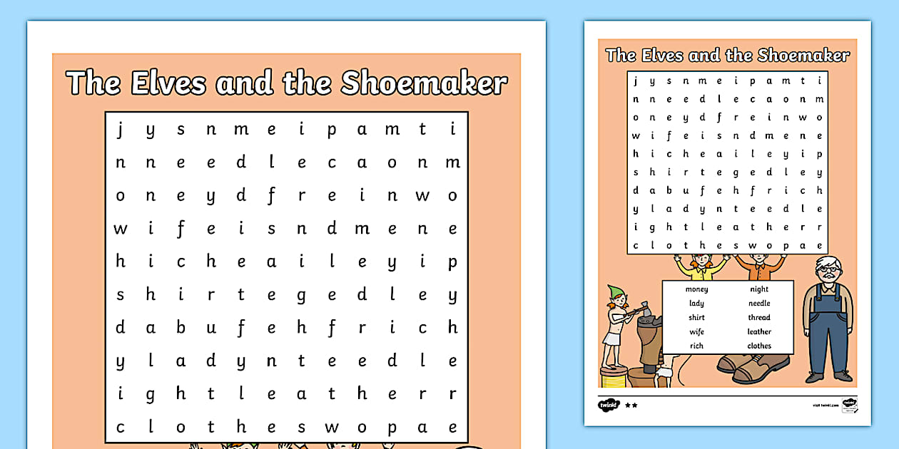 Black and White The Elves and the Shoemaker Word Search