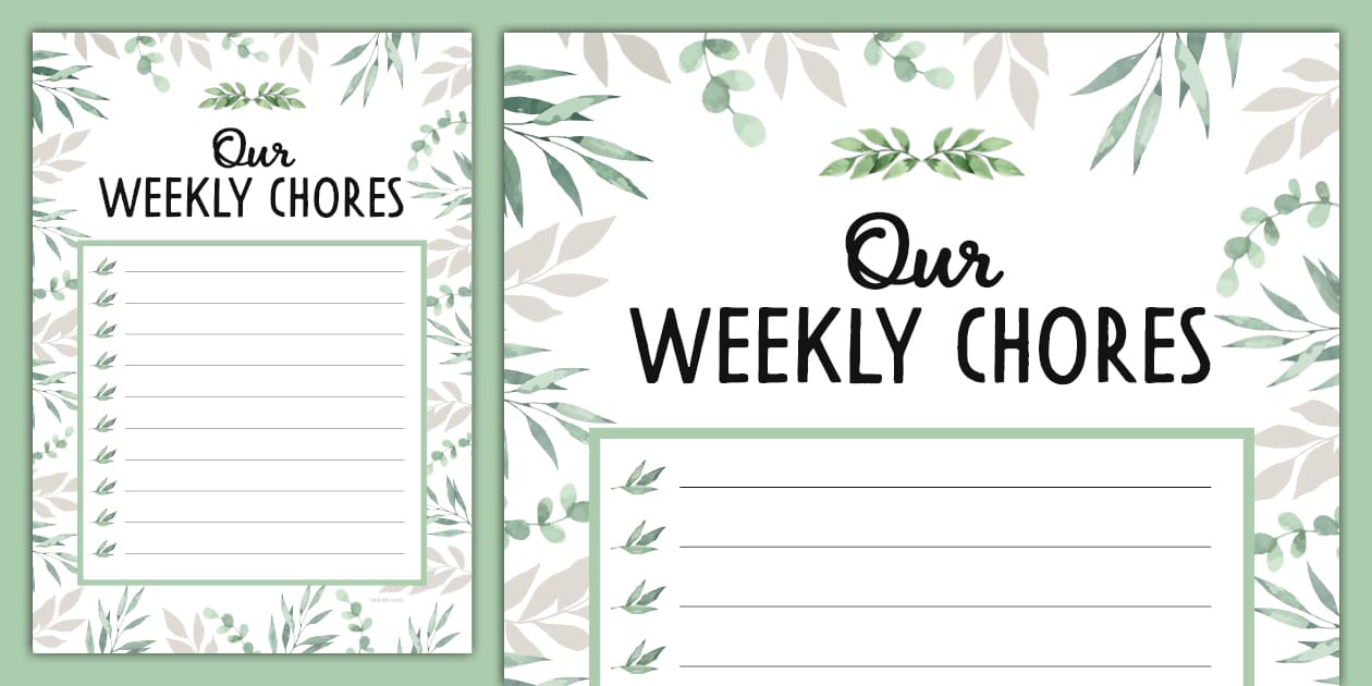 Muted Botanical Themed Our Weekly Chores Display Poster