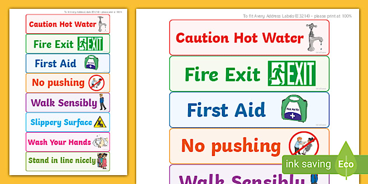Editable Health And Safety Warning Labels For Classroom